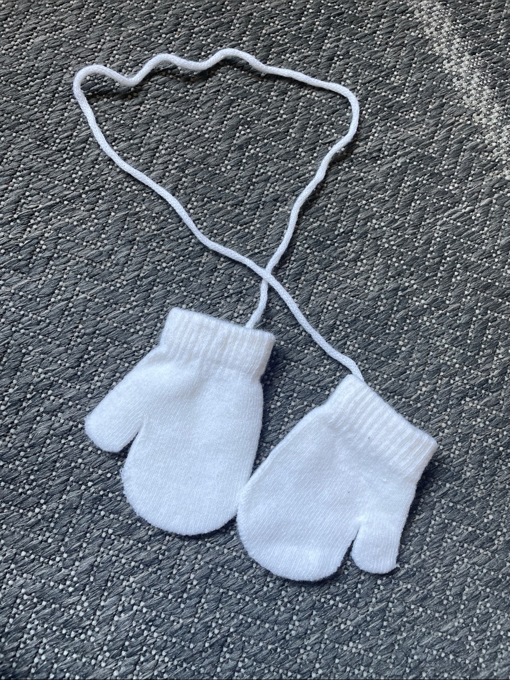 White Kids Mittens with Cord